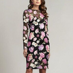 Tadashi Shoji Rumi Floral Illusion Dress cutout mesh bodycon size 6 black pink